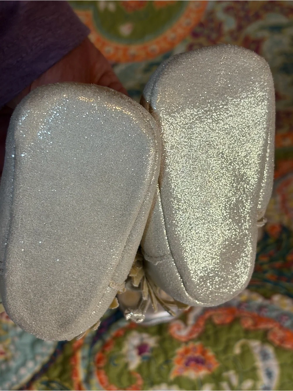 Metallic Ballet Flats (unknown) Fringe Booties (rising star) lot of three pairs